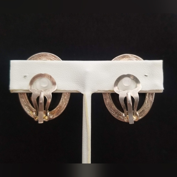 Large, amber style sterling clip-on earrings, vintage - Picture 3 of 5